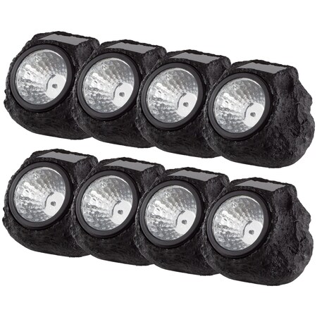Pure Garden Solar Rock Lights 8-Pack, Waterproof LEDs for Paths, Garden, Outdoor Lighting Set, Black 50-21-8